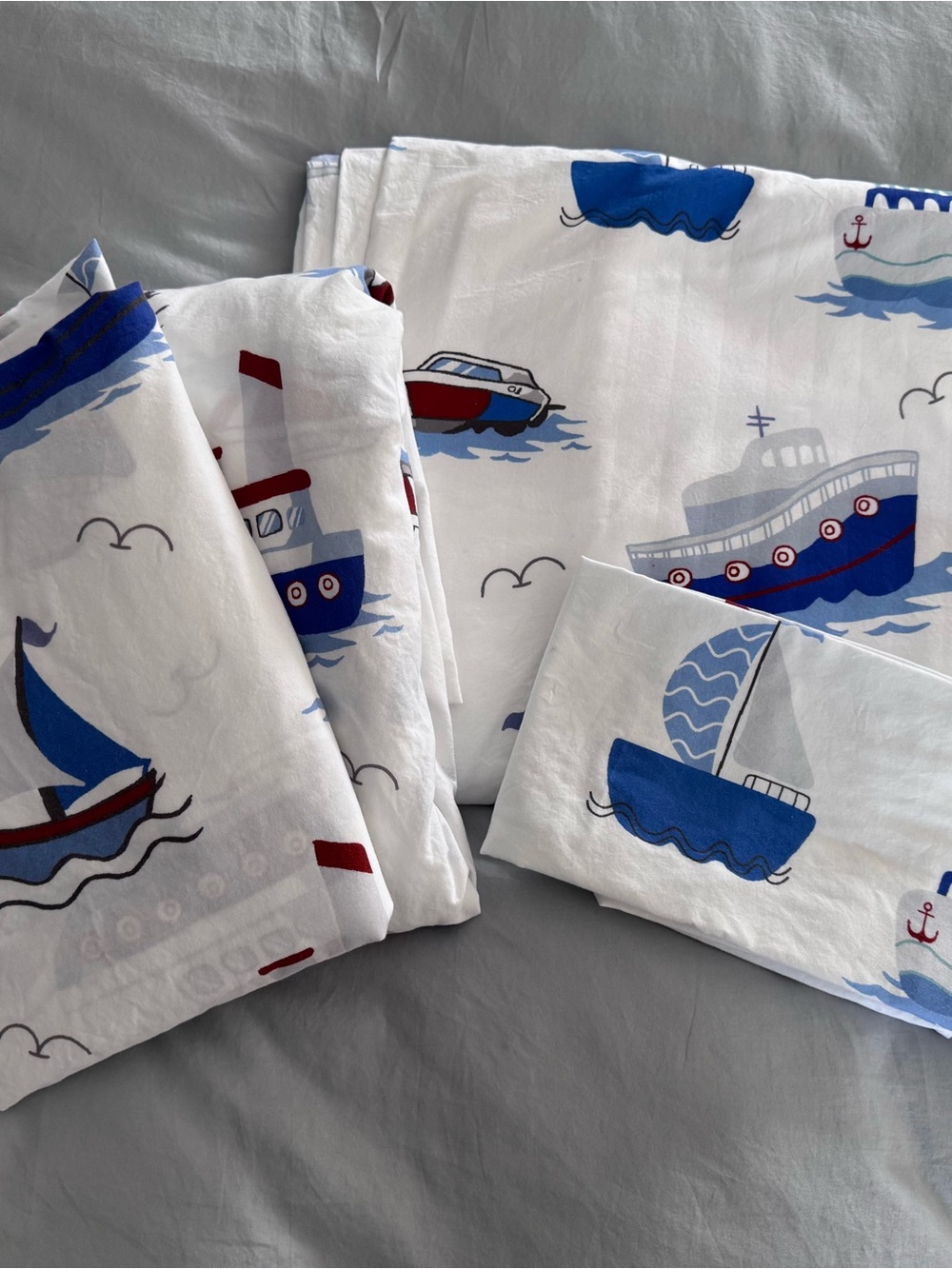 Nautical Blue & White Boat Print Bedding Set